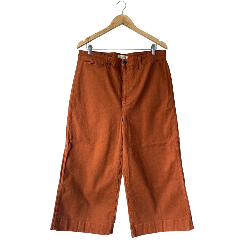 Madewell Emmett Wide-Leg Crop Pants Rust Orange Canvas High Rise Size 32